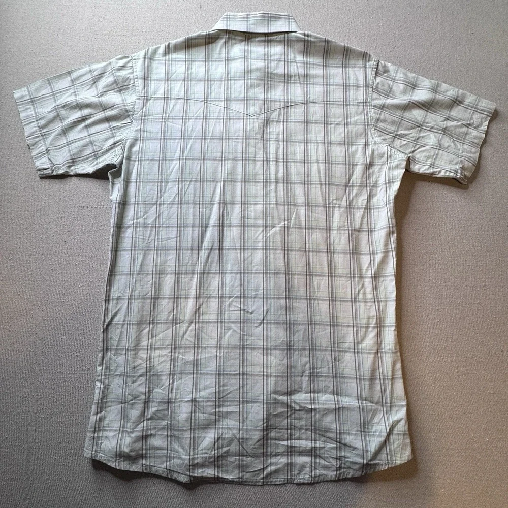 Wrangler Shirt Mens Large Tall Green Striped Western Pearl Snaps Short Sleeve